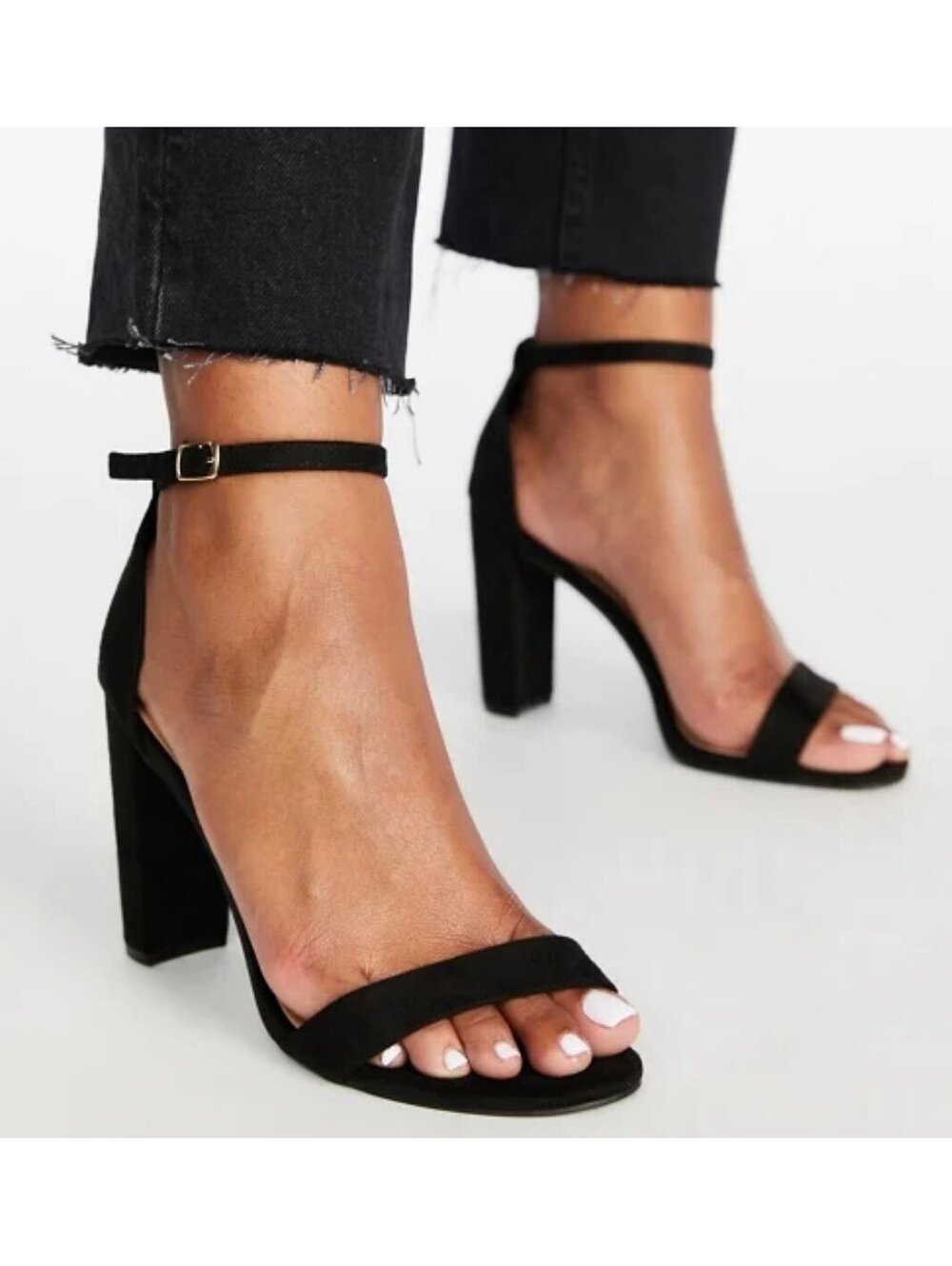 New -Gorgeous -Faux Suede Lorelai Block Heeled Sandals -Black -Size 8.5